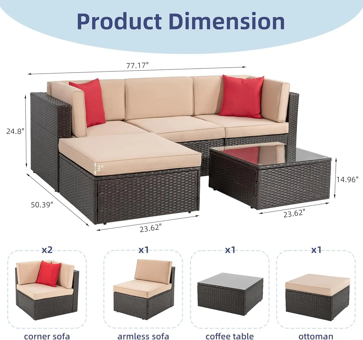 XMSJ All Weather Patio Furniture Set with Ottoman Outdoor