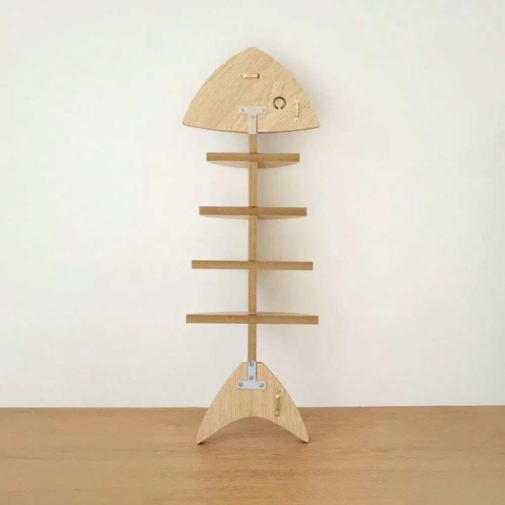 Wooden Fishbone Wall Shelf Storage Rack for Bathroom Decor