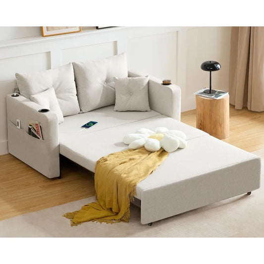 3 in 1 Convertible Sofa Bed with Storage Pocket and USB Comfy Loveseat