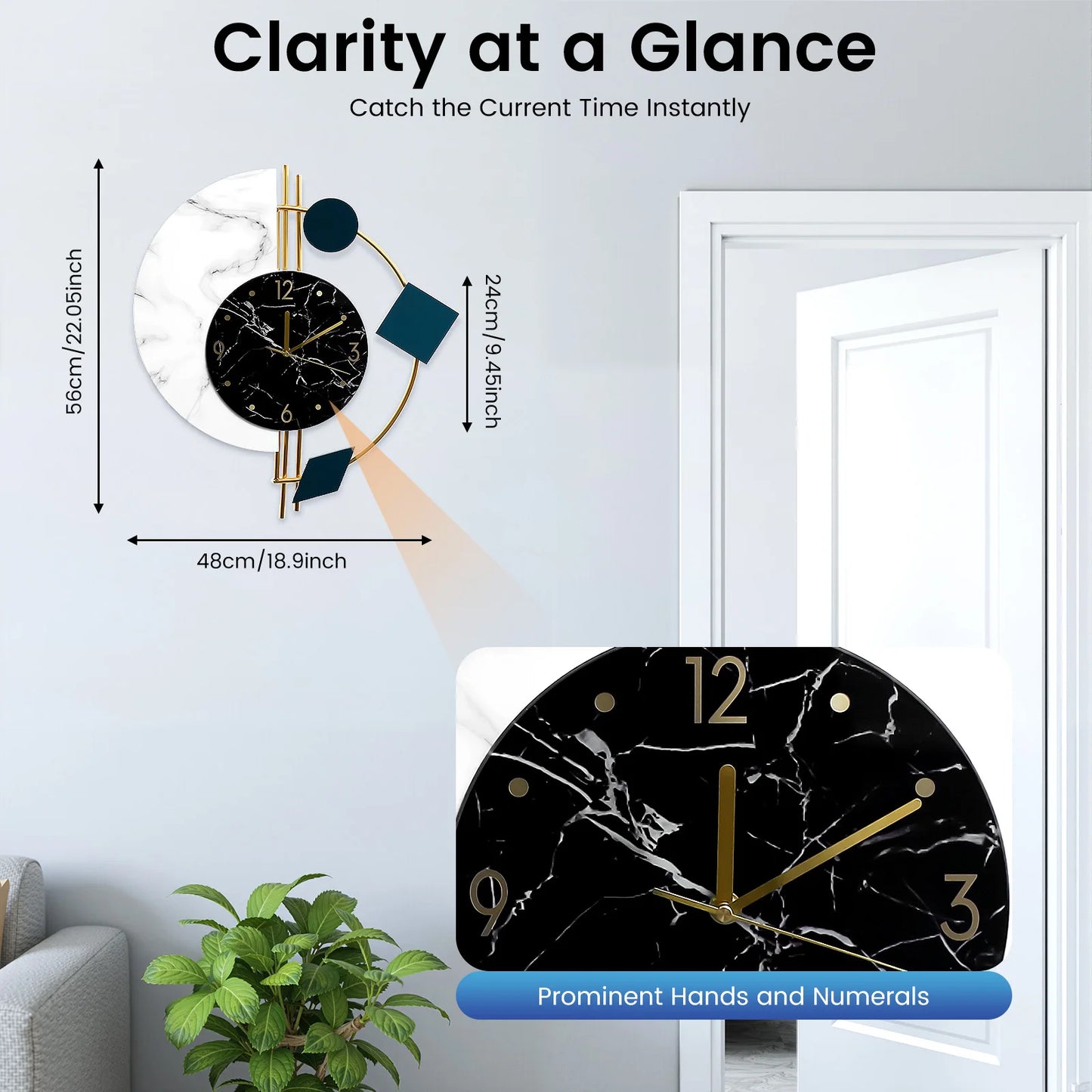 Marble Nordic Wall Clock Silent Sweep Battery Operated