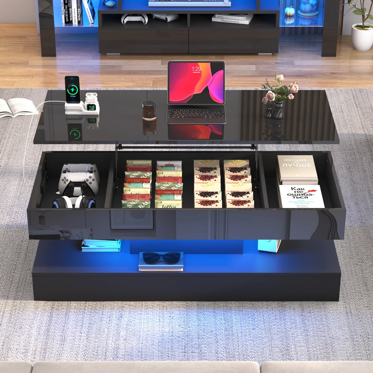 QiaoShiRen High Gloss LED Coffee Table for Living Room