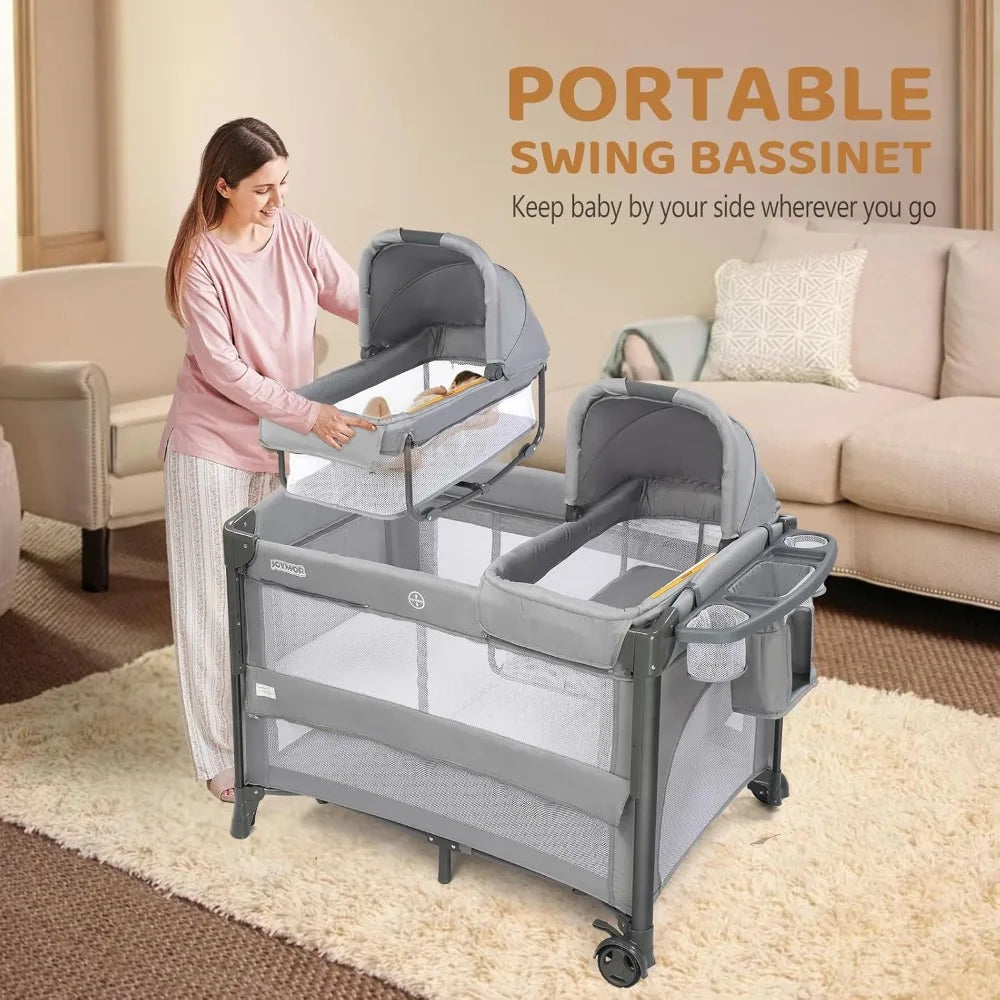 Devine Twin Bassinet Bedside Sleeper Playpen Grey Finish