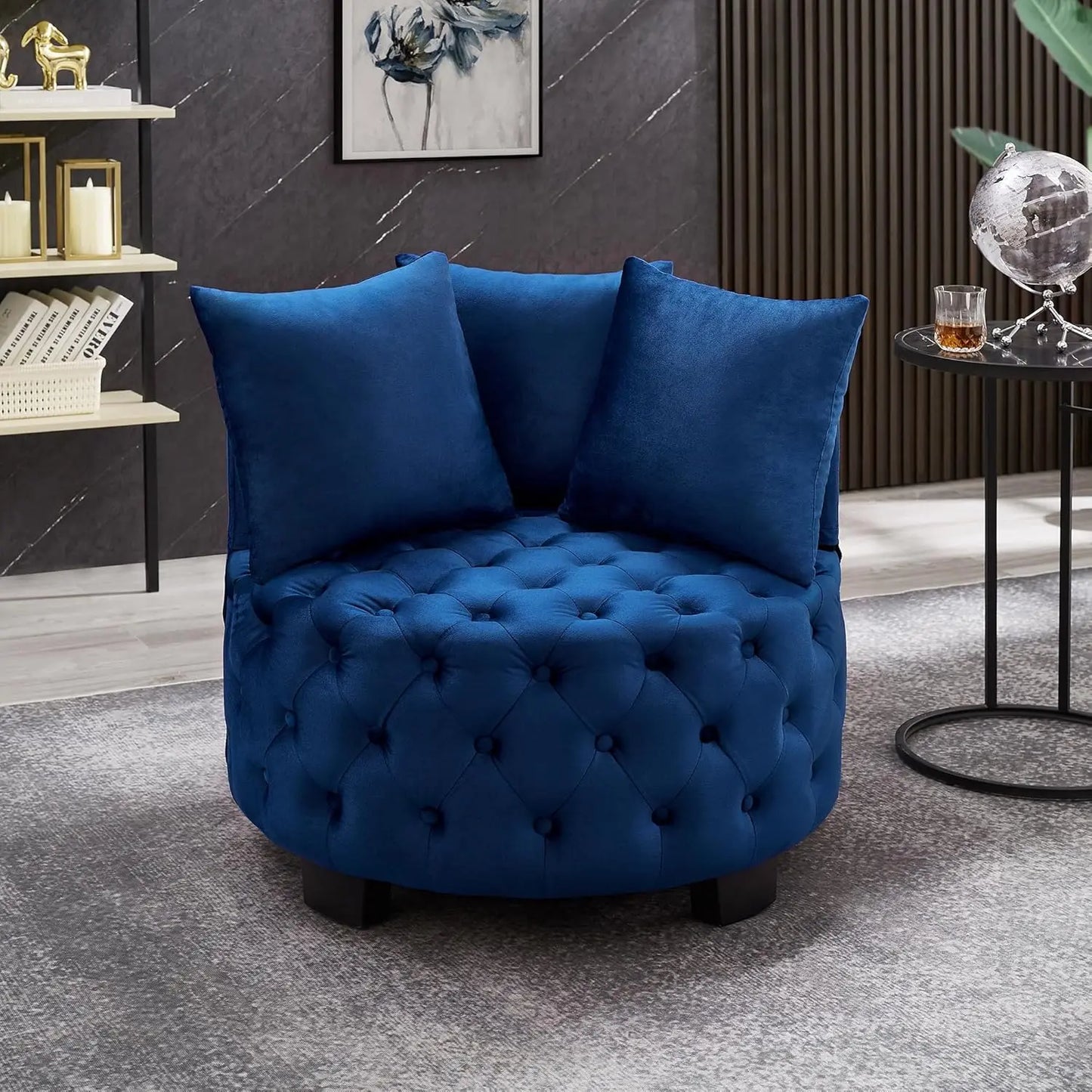 Modern Velvet Tufted Round Club Chair for Living Room