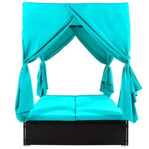 Outdoor Patio Sunbed Daybed With Cushions And Adjustable Seats