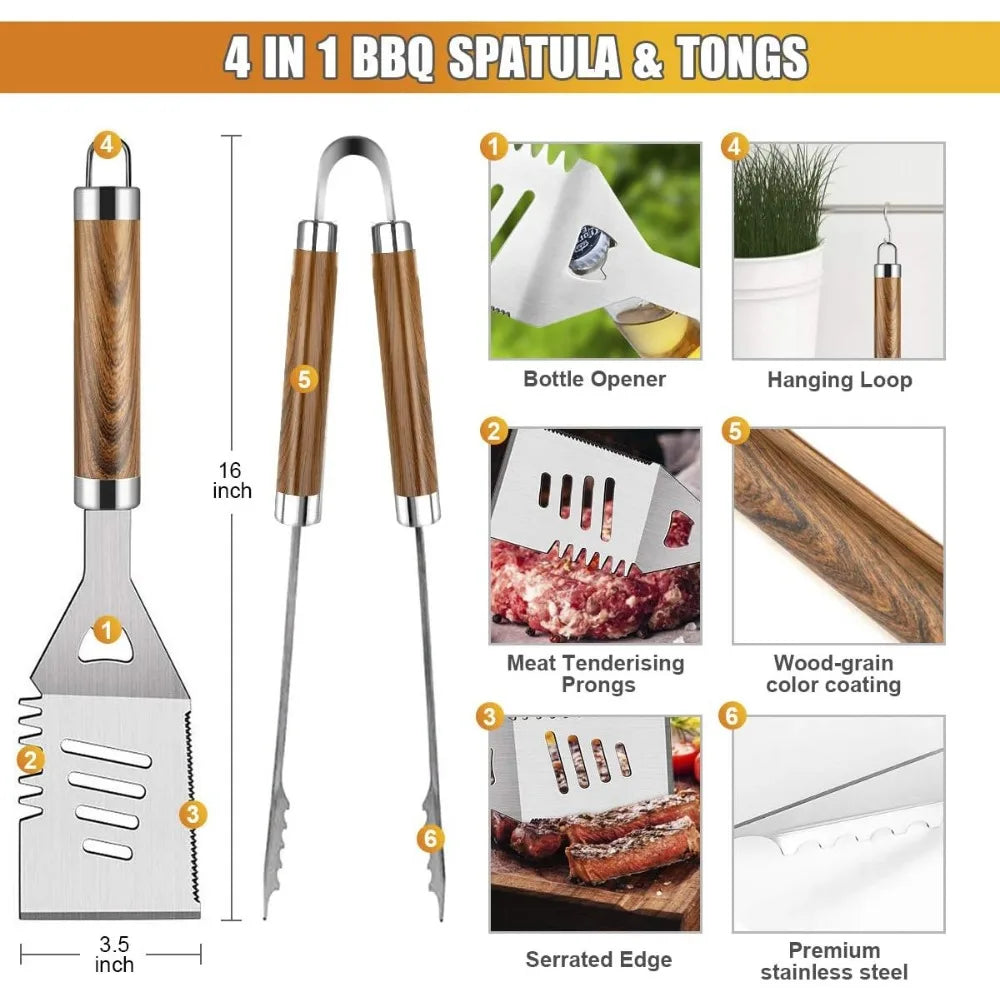 NBVCX 38 Piece Stainless Steel BBQ Tool Set Thermometer