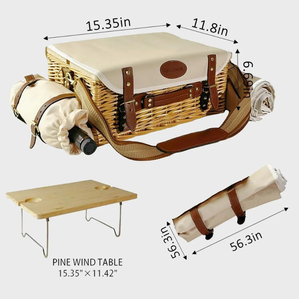 NBVCX Wicker Picnic Basket For Two With Table Blanket Wine Pouch And Tableware