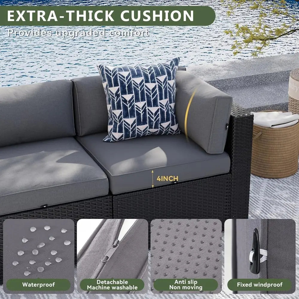 Patio Furniture Set With Fire Pit Table Wicker Sectional