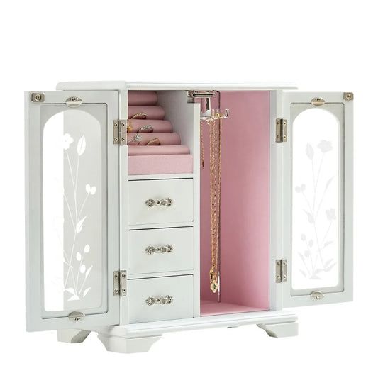 Solid Wood Jewelry Box with Rotating Necklace Rack