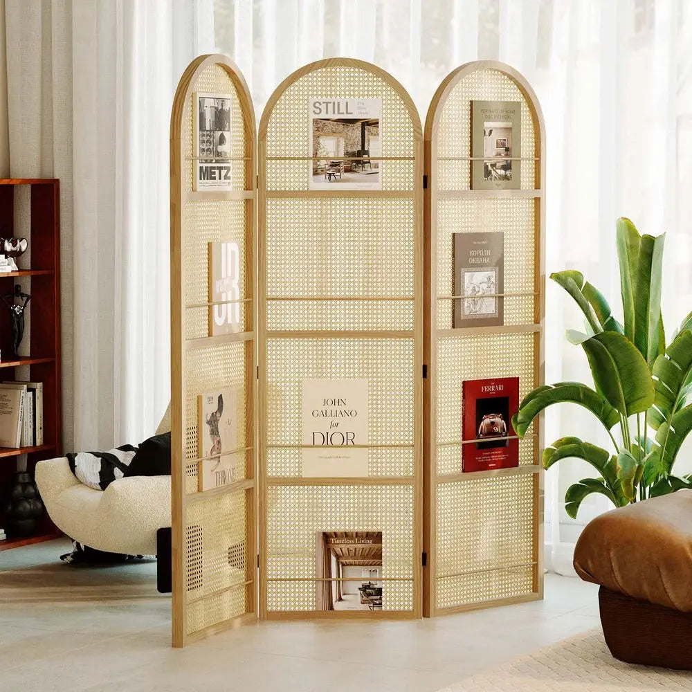 Room Divider With Builtin Bookshelf Foldable Privacy Screen