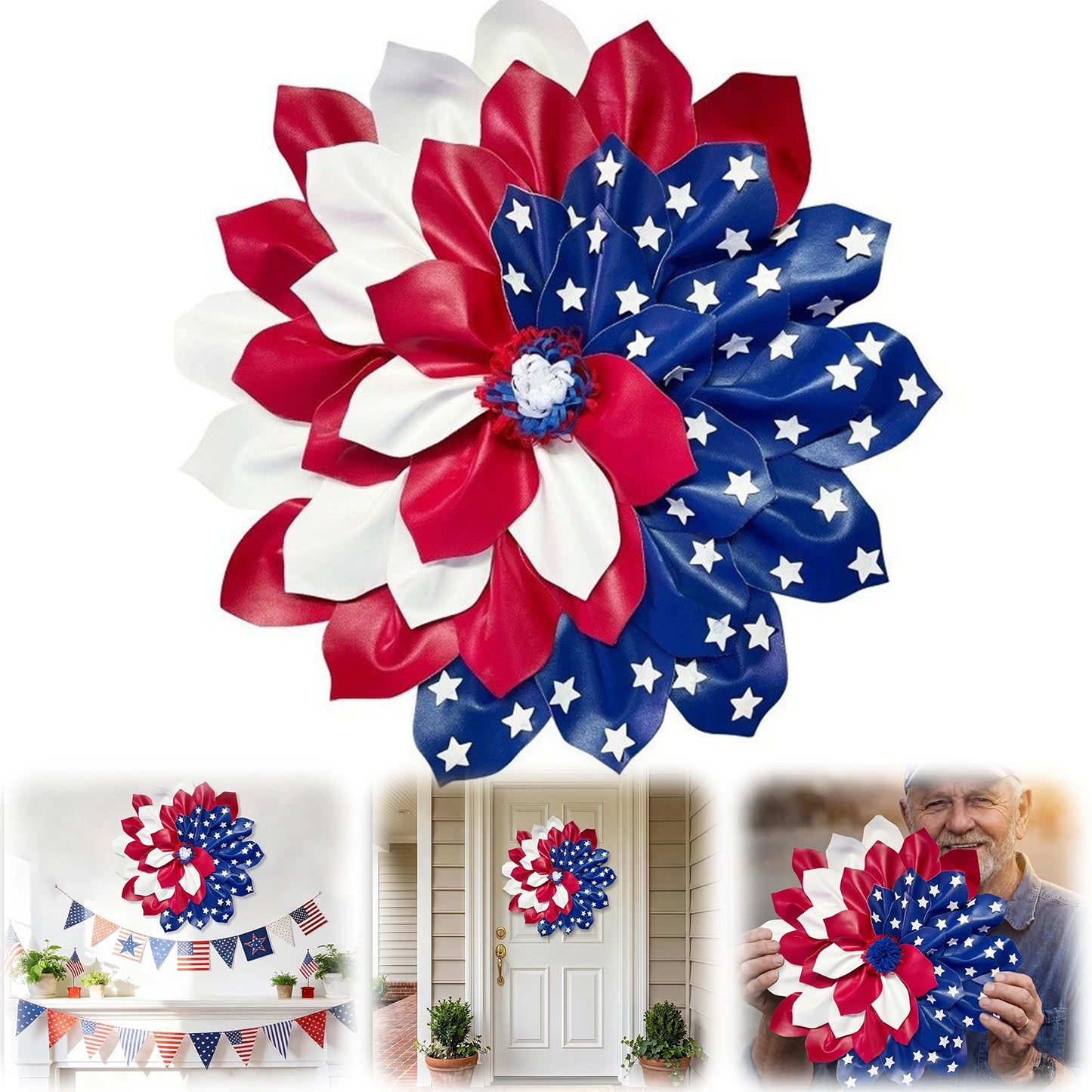 Patriotic Front Door Wreath Hanging Garland Holidays Outdoor Decor