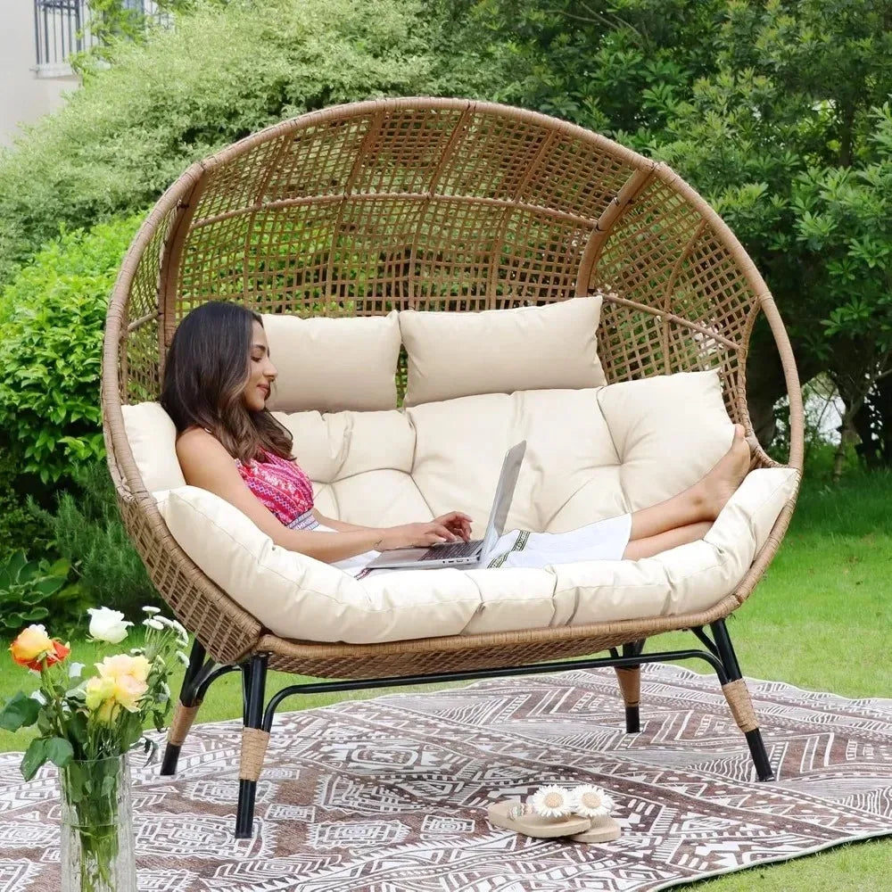 Outdoor Double Egg Lounge Chair For Patio And Balcony
