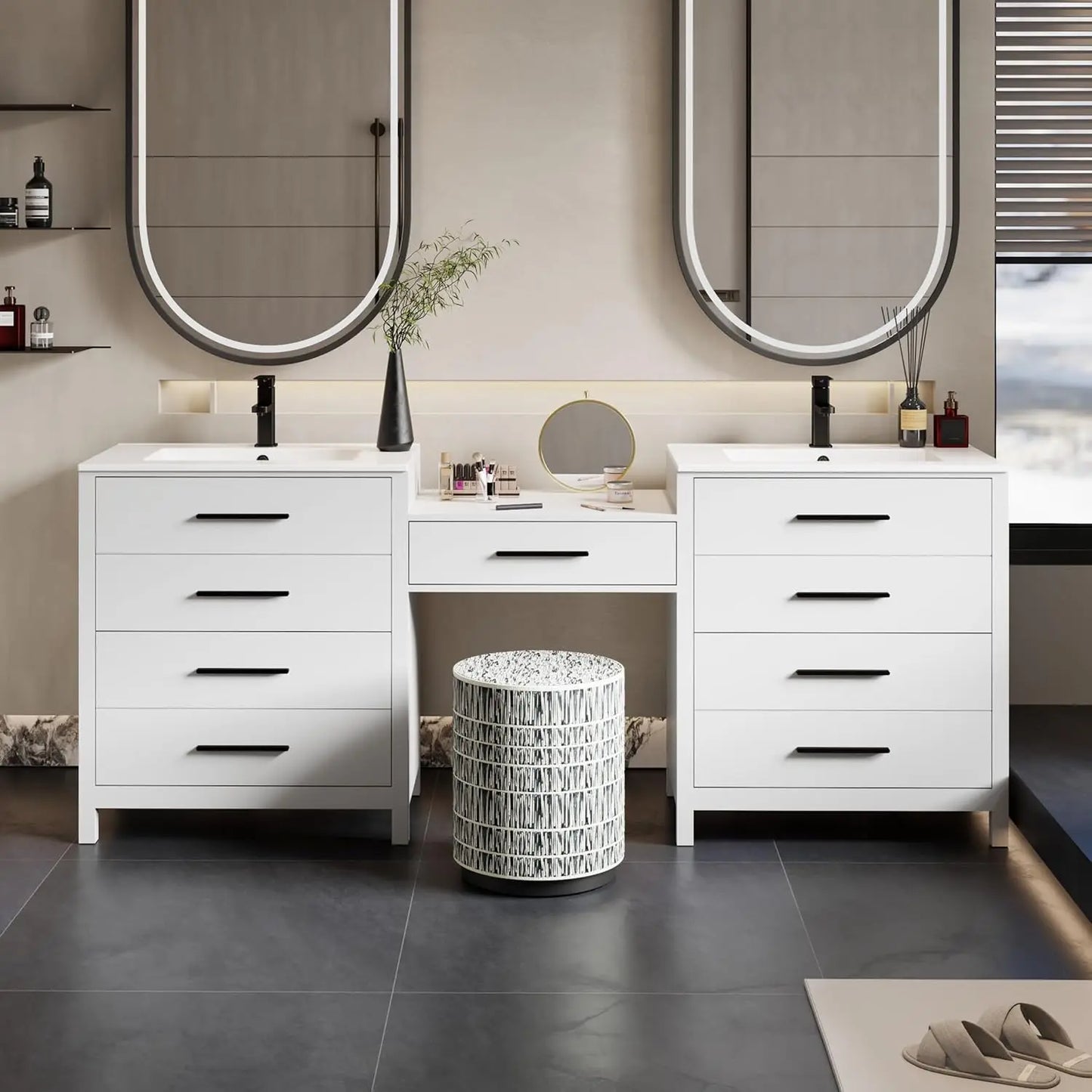 Modern Bathroom Vanity Sink Combo With Makeup Desk Faucets