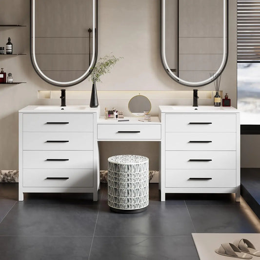 Modern Bathroom Vanity Sink Combo With Makeup Desk Faucets
