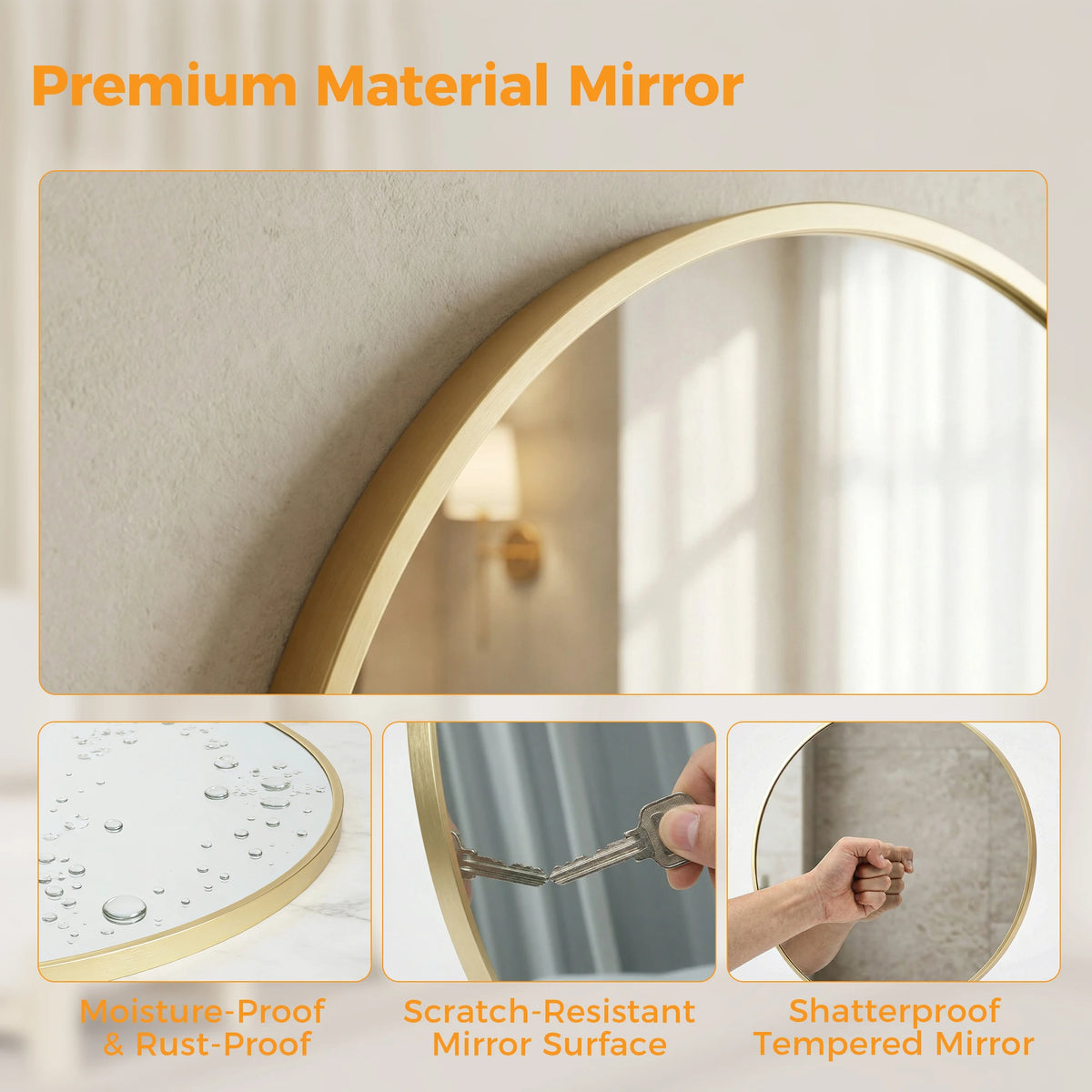 MCQ Round Wall Mirror Shatterproof Bathroom Decor For Home