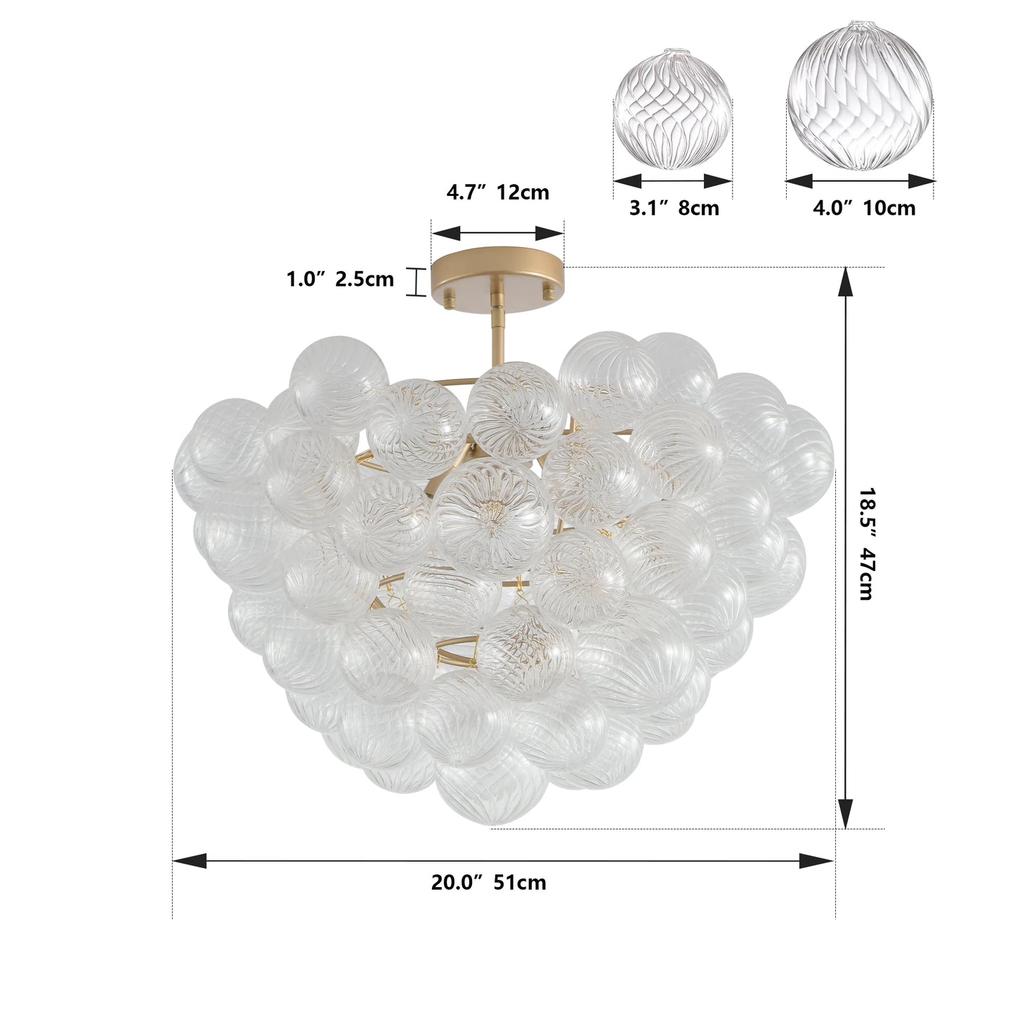 Glass Globe Pendant Light Chandelier For Living Room Decor