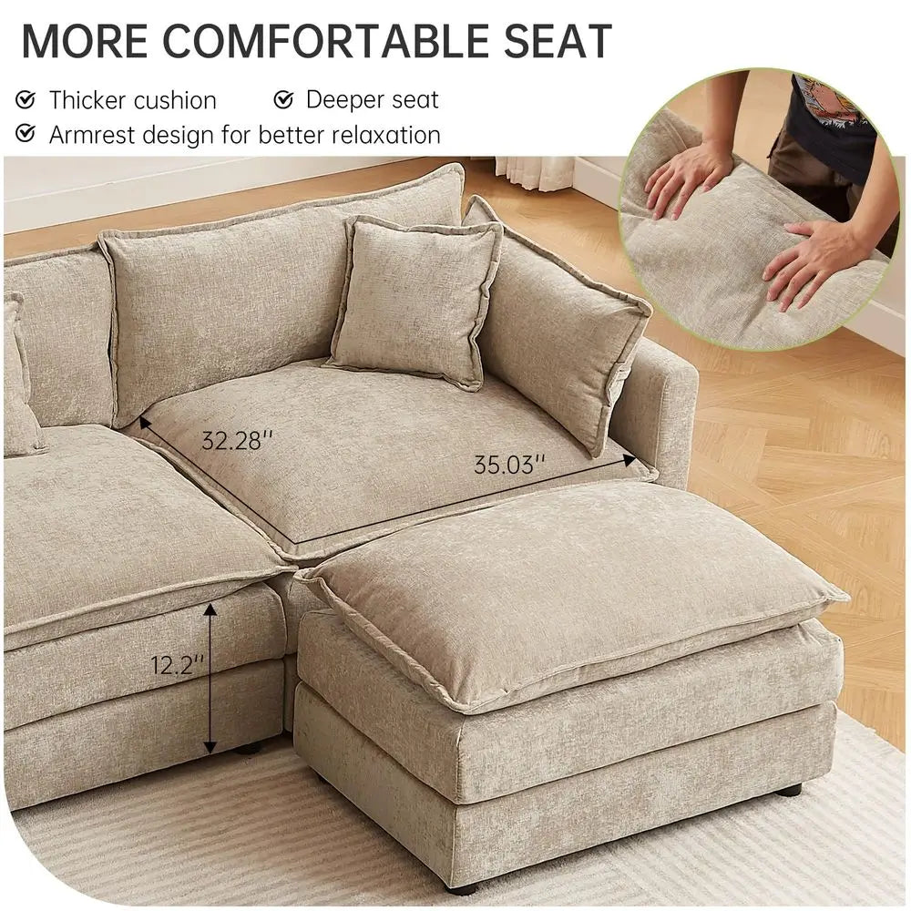 Sectional Sofa With Movable Ottoman For Living Room