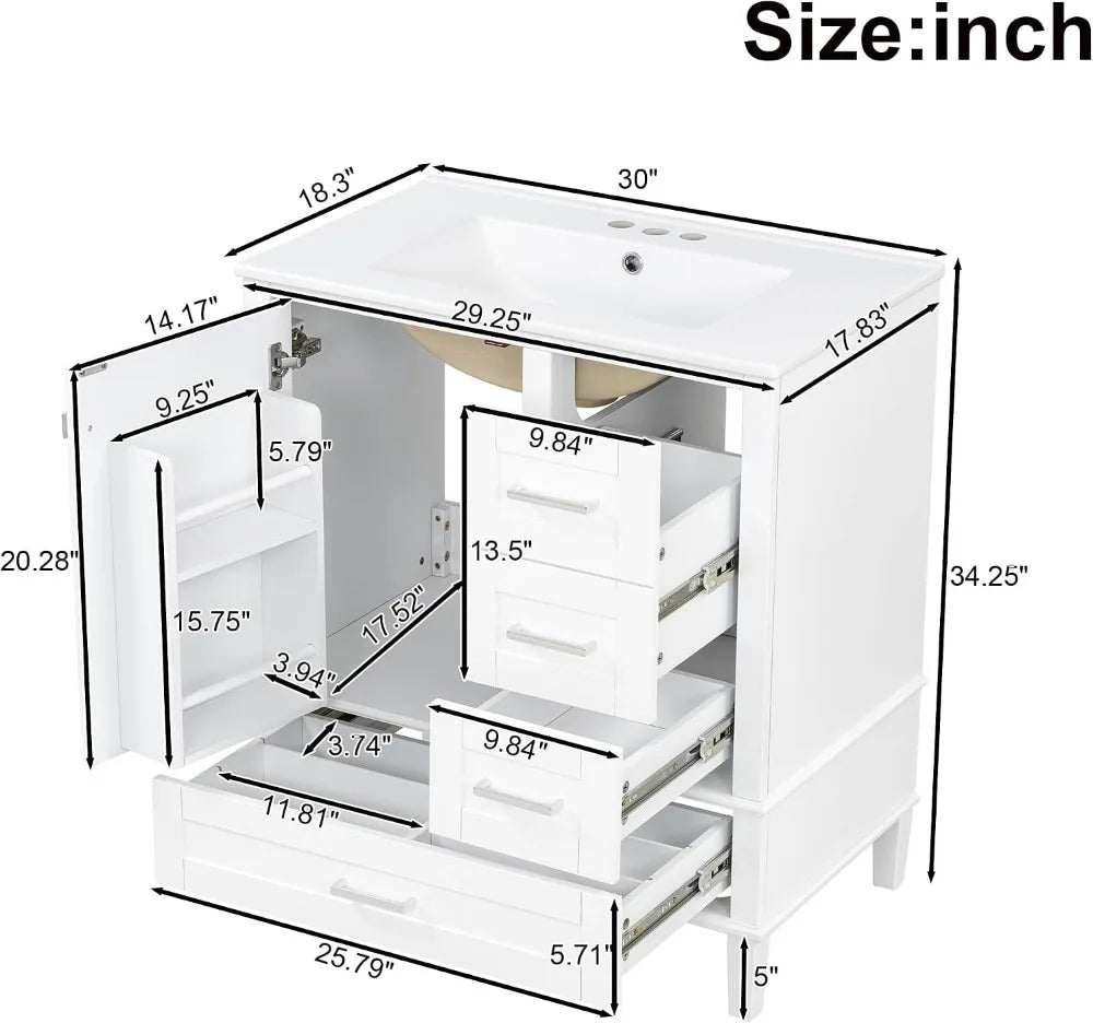 Solid Wood Bathroom Vanity Cabinet With Integrated Sink