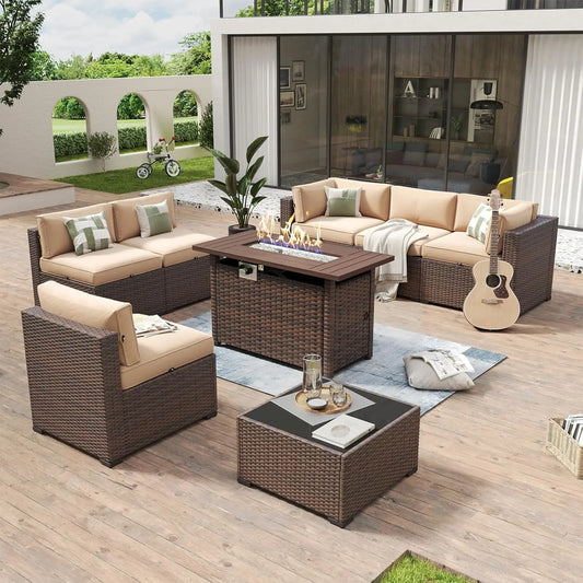 Outdoor Wicker Patio Furniture Set With Fire Pit Table