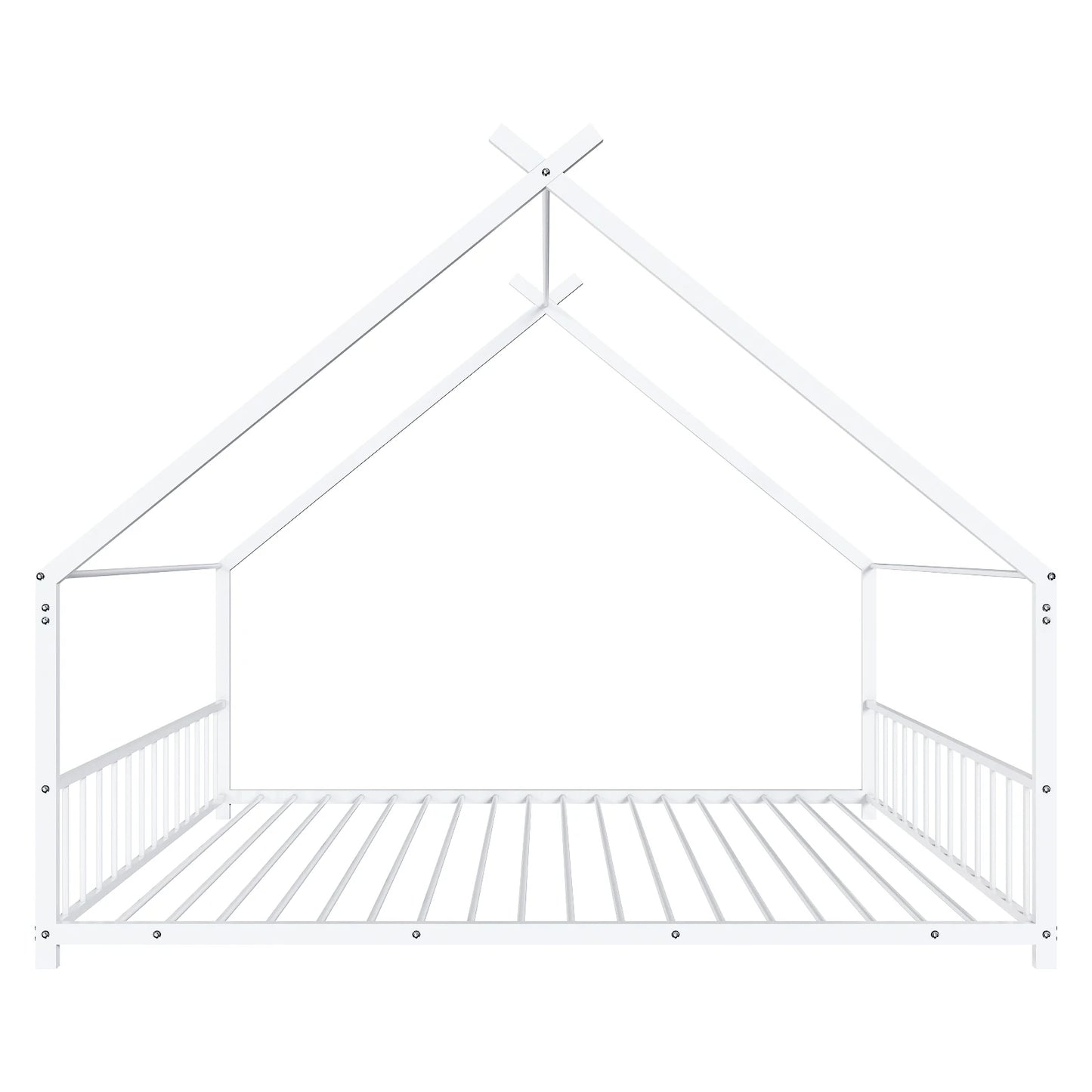 Hign-concerned White Flat Bed House Shape Twin Iron Bed