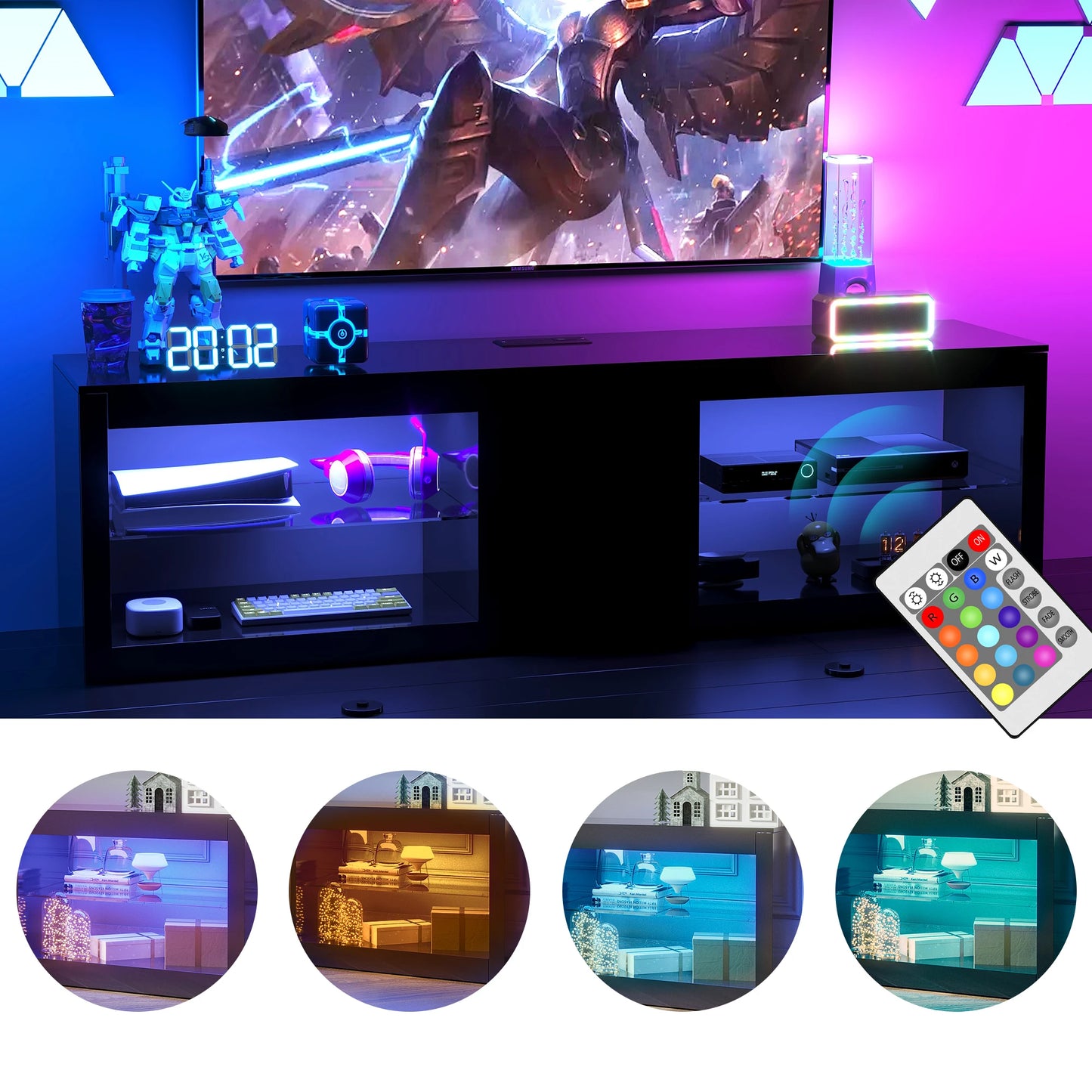 QiaoShiRen Modern TV Stand With Storage Cabinet And Outlet