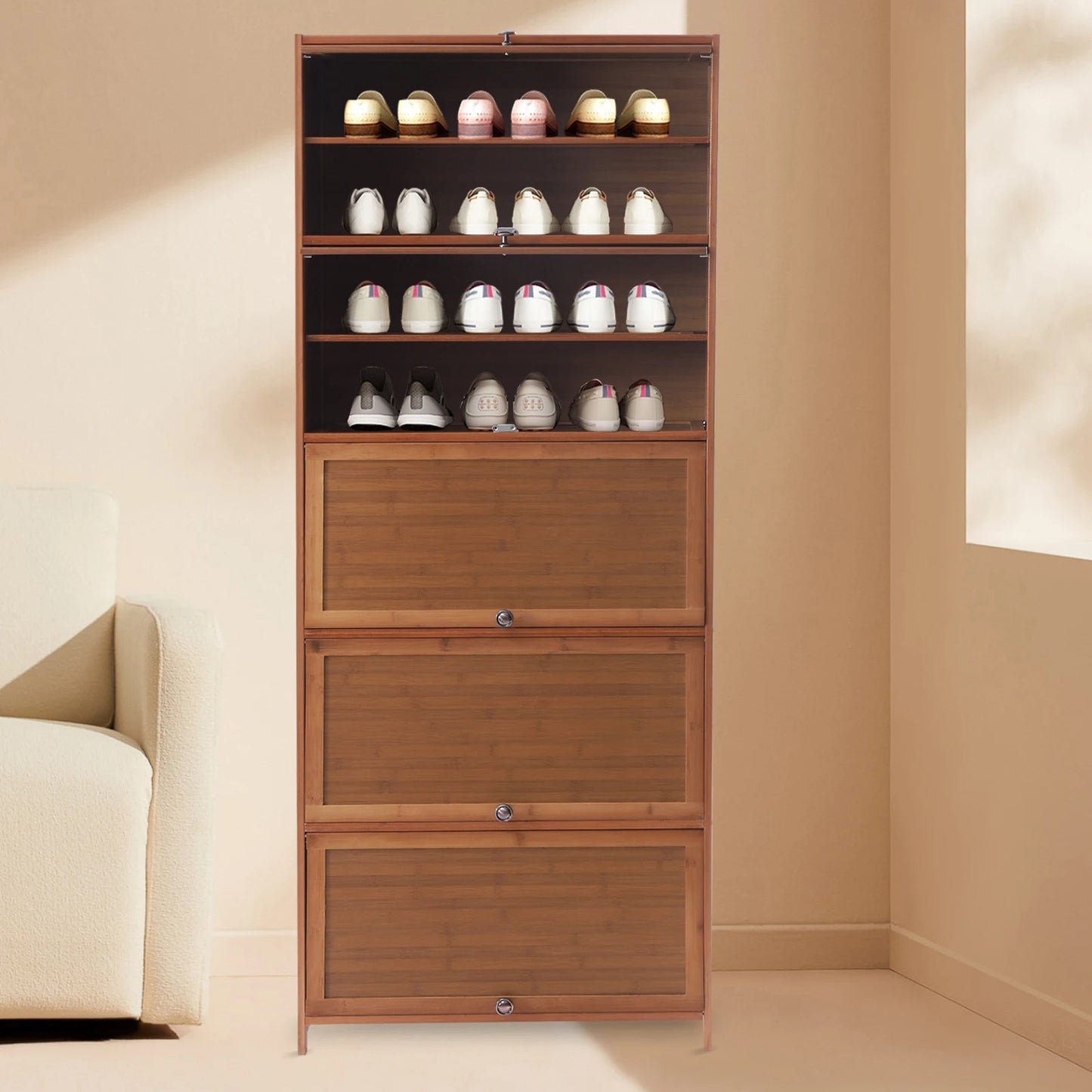 10 Tier Shoe Storage Rack with Flip Doors for 30 Pairs Home Organizer