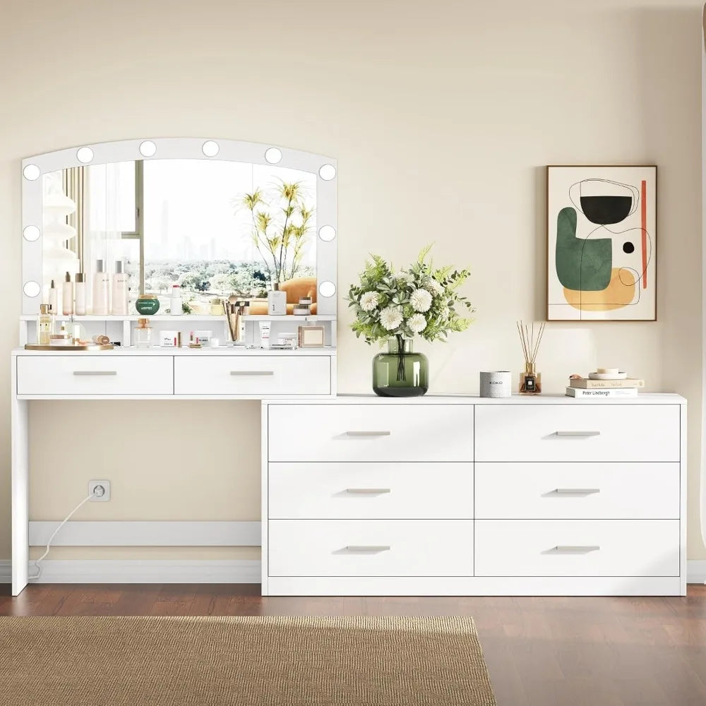 Hign-concerned Vanity Desk With Mirror Bright LED Lights