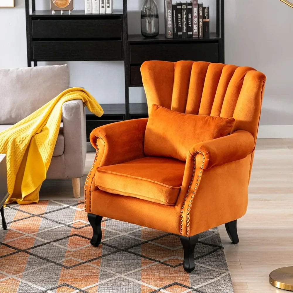 Mid Century Modern Velvet Accent Chair With Channel Back Cushion