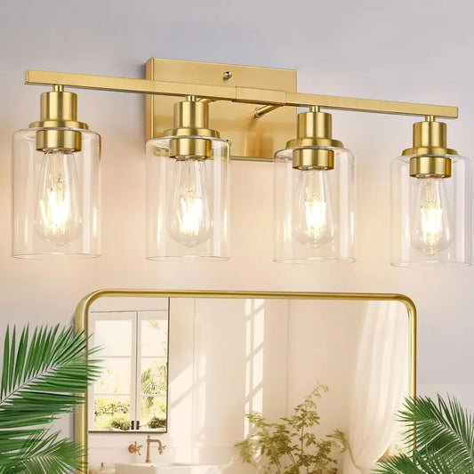 Vanity Lights With Clear Glass Shades Brushed Gold Bathroom