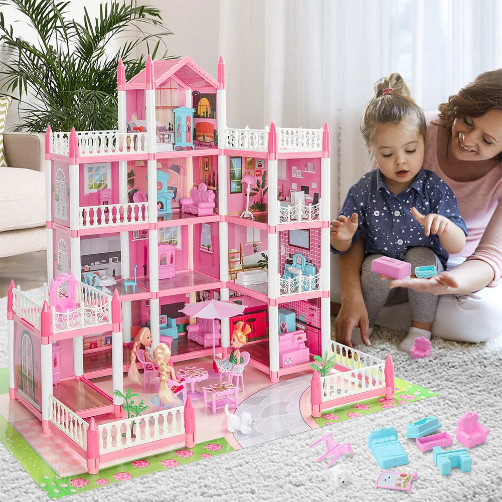Pretend-Play Dollhouse Kit With Four Dolls And Accessories
