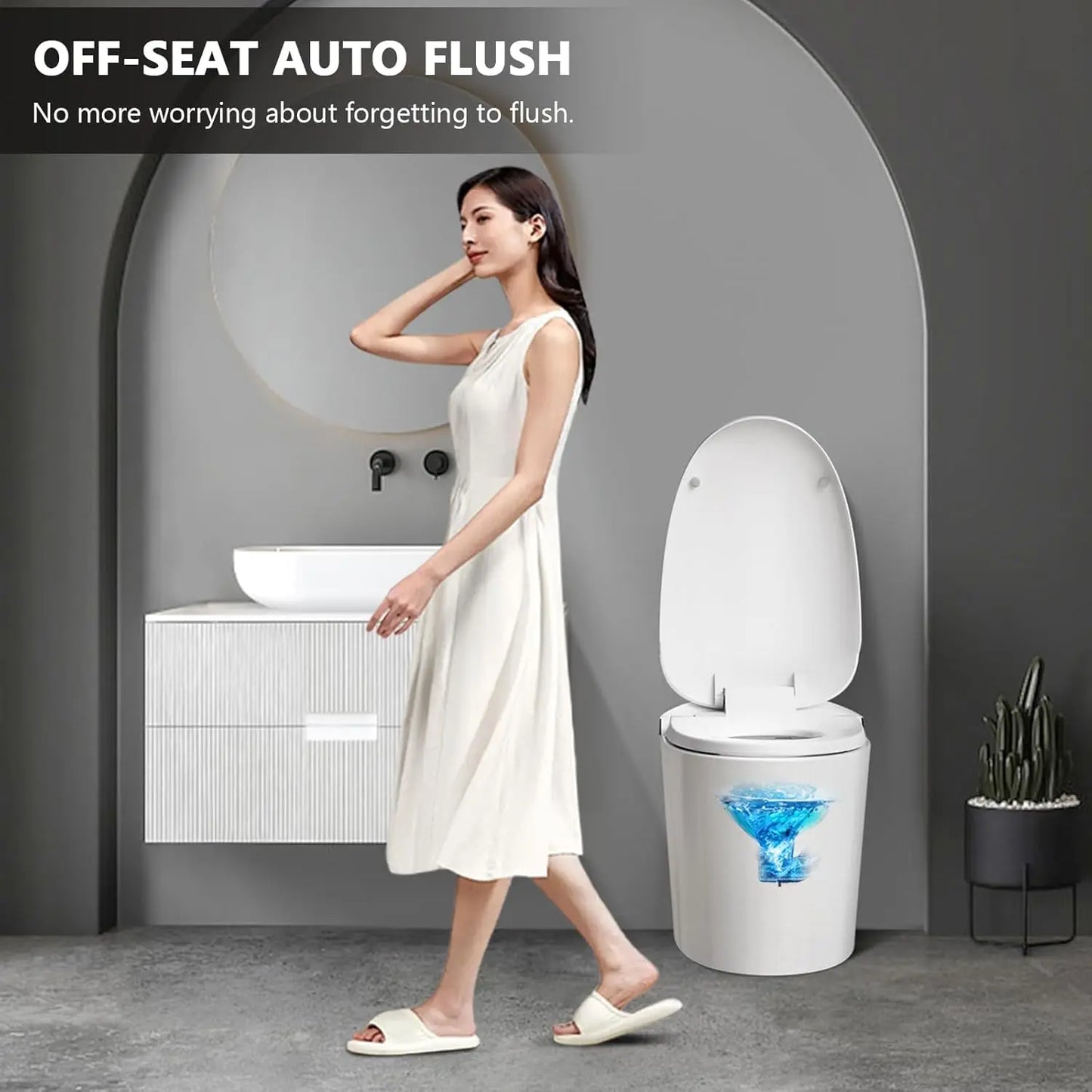 Modern Smart Toilet with Heated Seat Auto Flushing Foot Sensor and Night Light