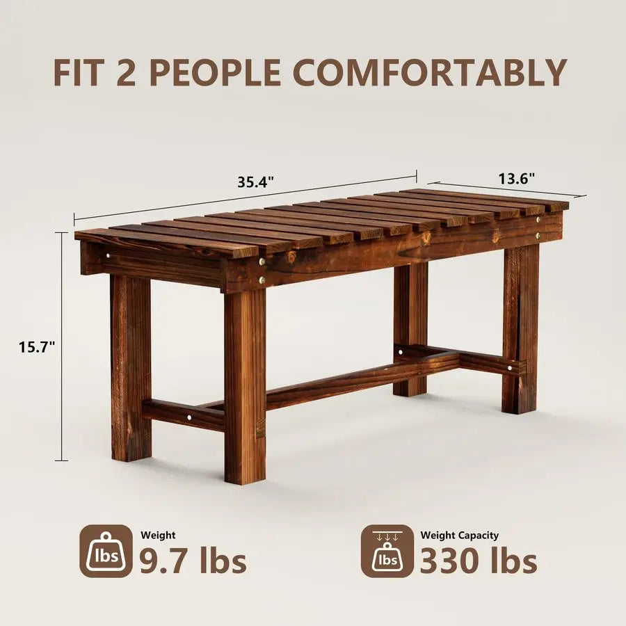 Outdoor Garden Bench Weatherproof Patio 2 Person Slat