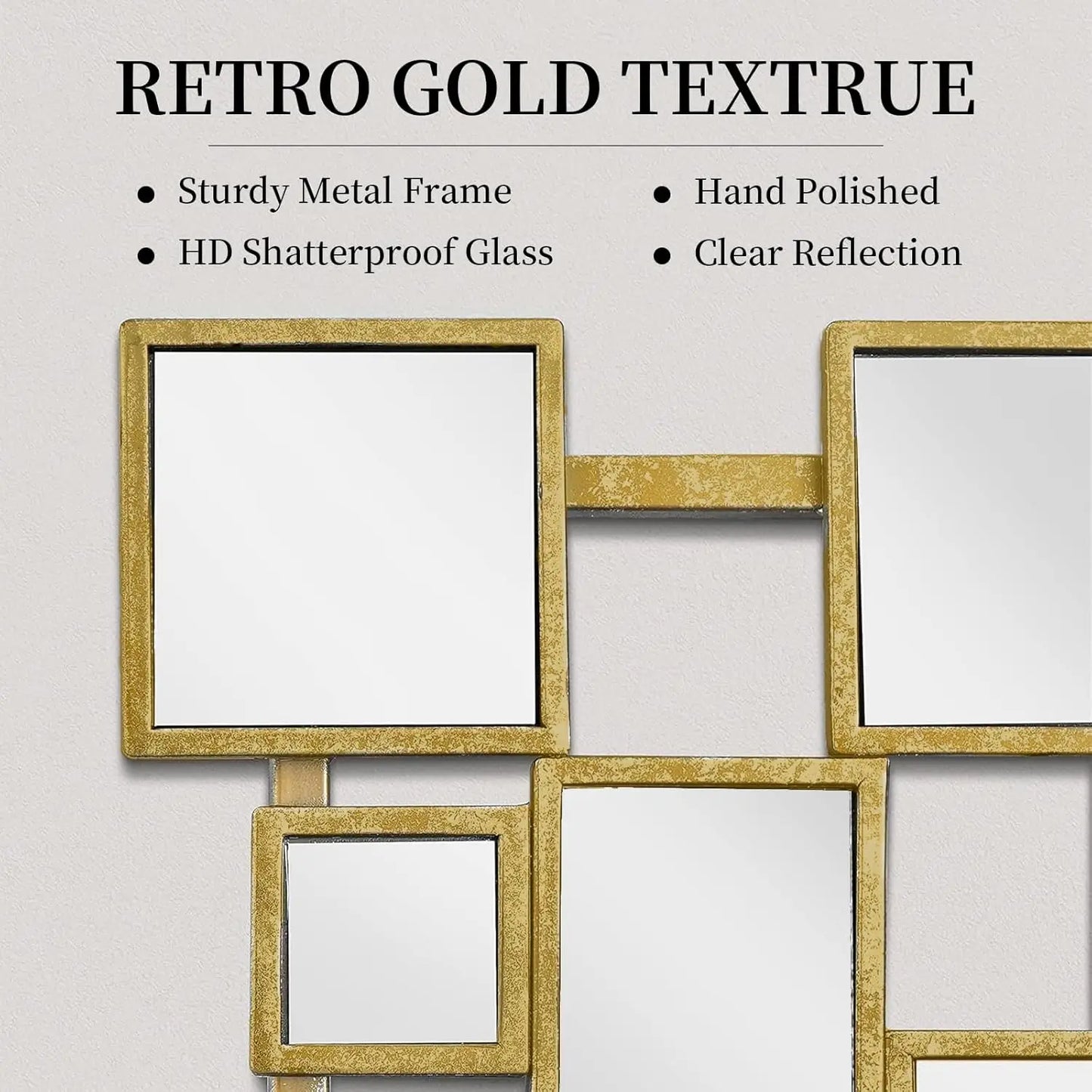 Modern Wall Mirror With Metal Frame Mosaic Design Accent