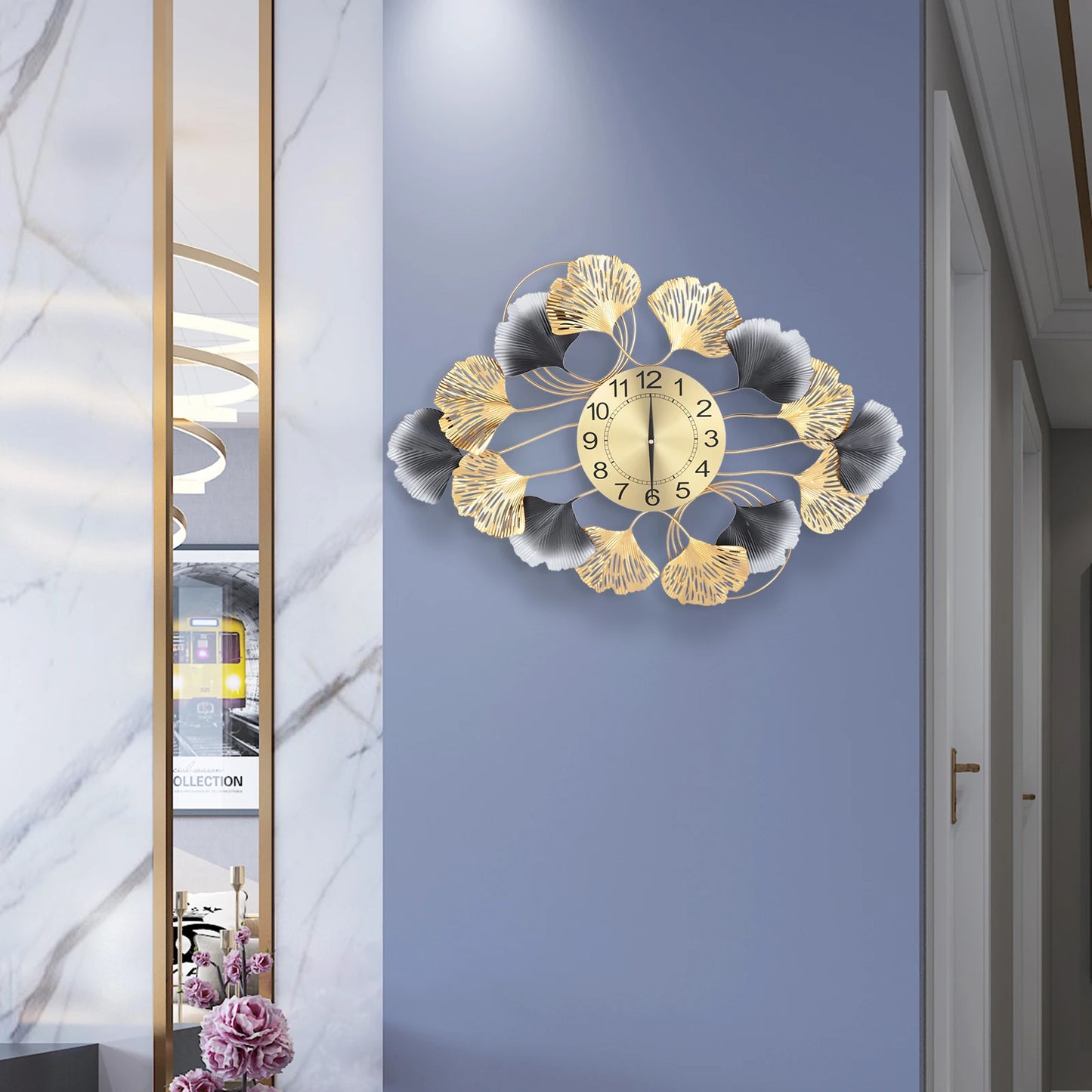 Modern Wall Clock Living Room Decor Luxury Gold Finish