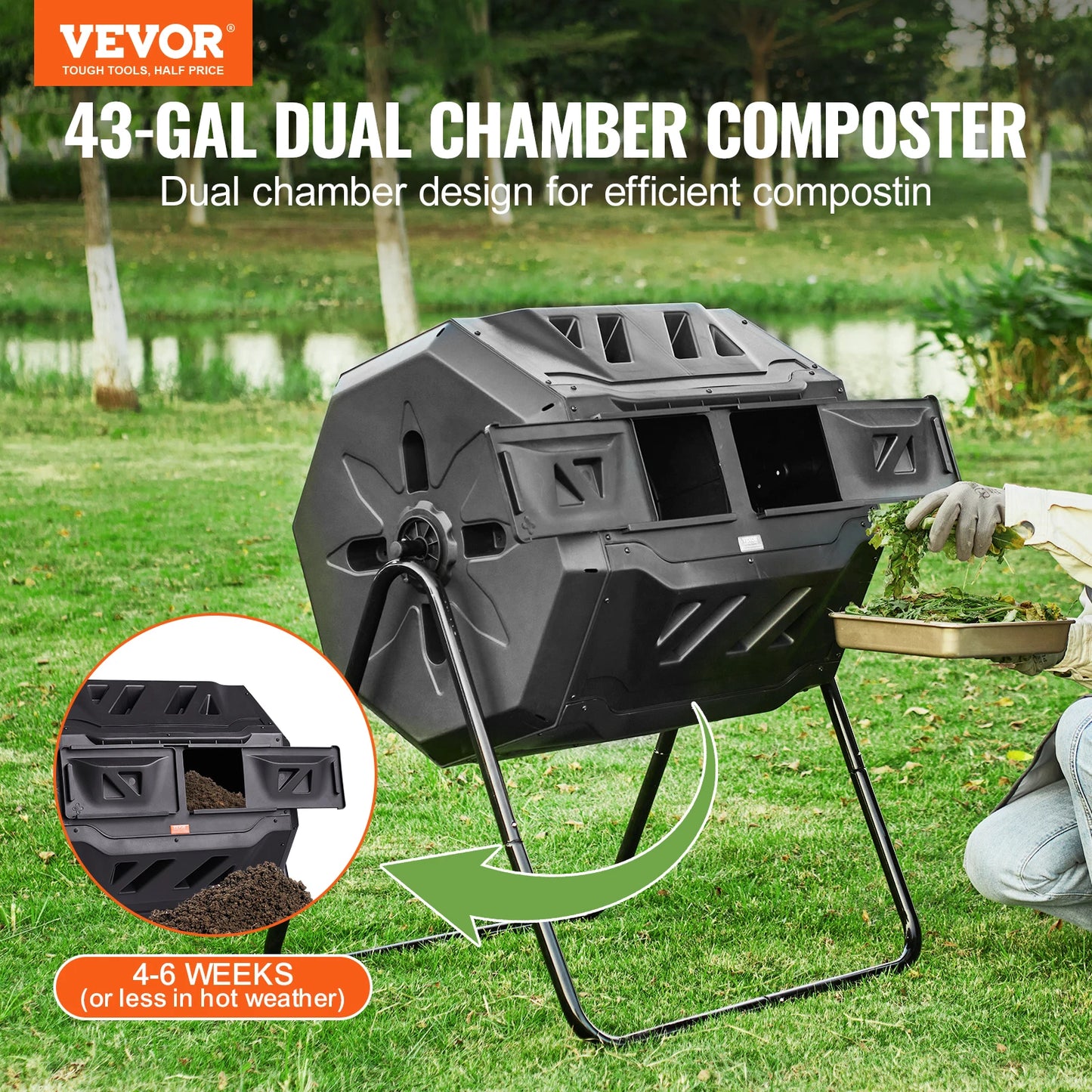 Dual Chamber Compost Tumbler Bin For Garden And Kitchen