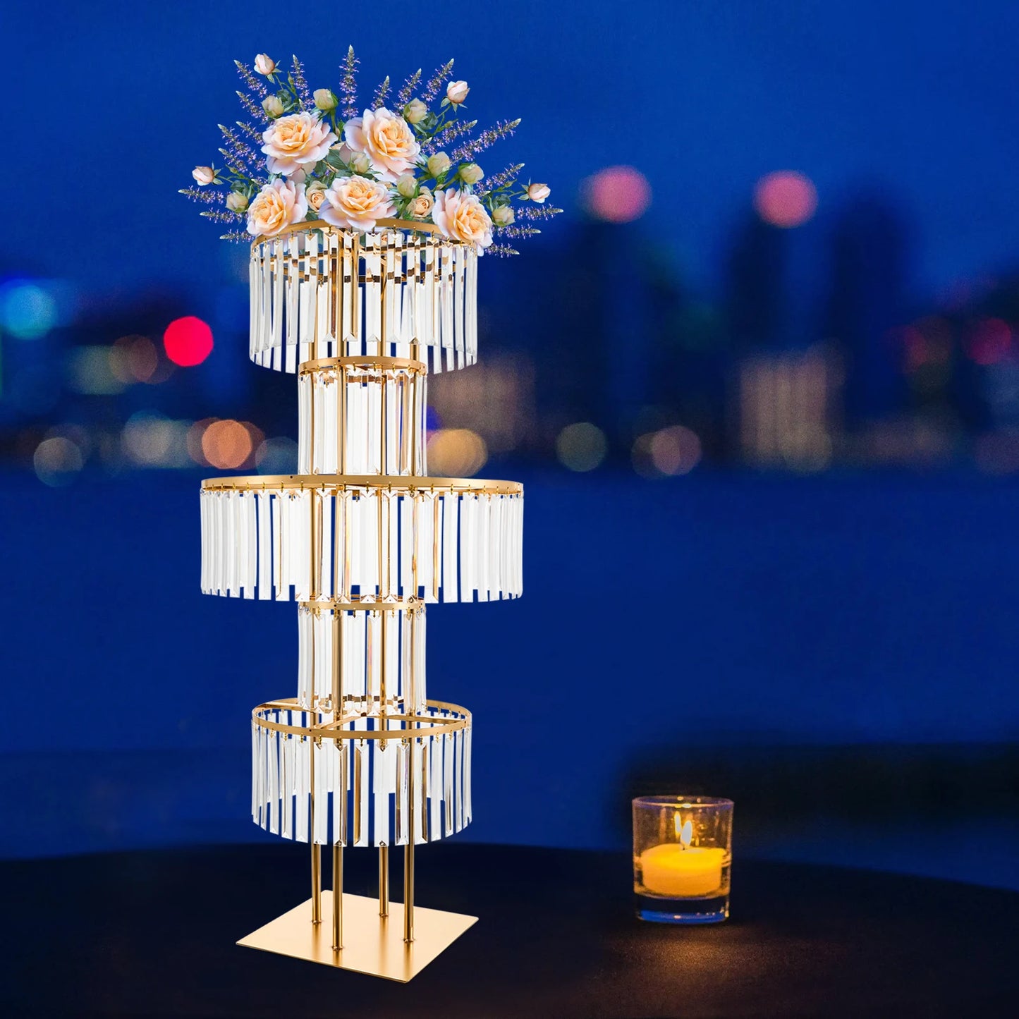 5 Tier Wedding Flower Stand With Crystal Pendants Centerpiece