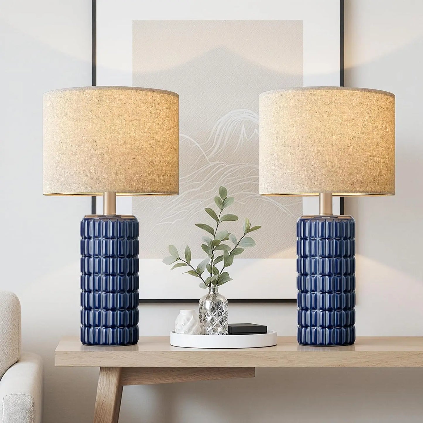 Modern Ceramic Table Lamps Set of 2 Linen Shade
