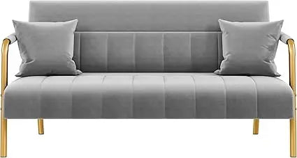 56.5 Inch Modern Velvet Sofa with Gold-Tone Metal Arms for Living Room