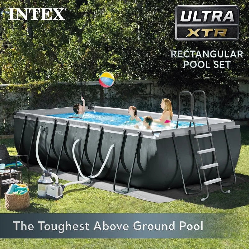 Rectangular Frame Above Ground Pool Set With Durable Pump