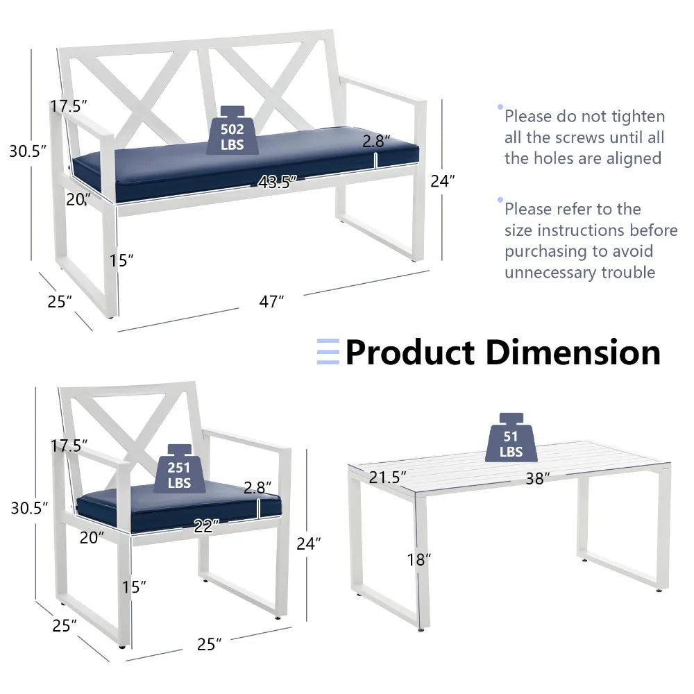 Patiojoy 4 Piece Patio Conversation Set With Cushioned Loveseats
