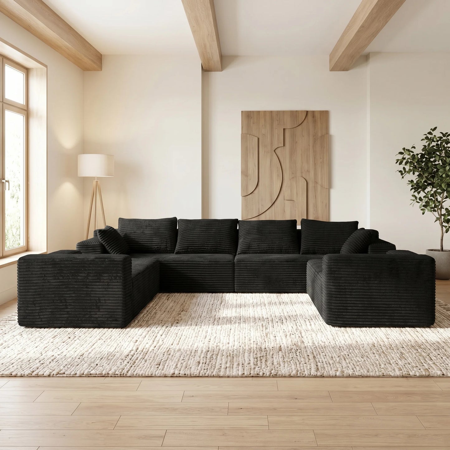 U Shaped Sectional Sofa Cloud Fabric Couch Living Room