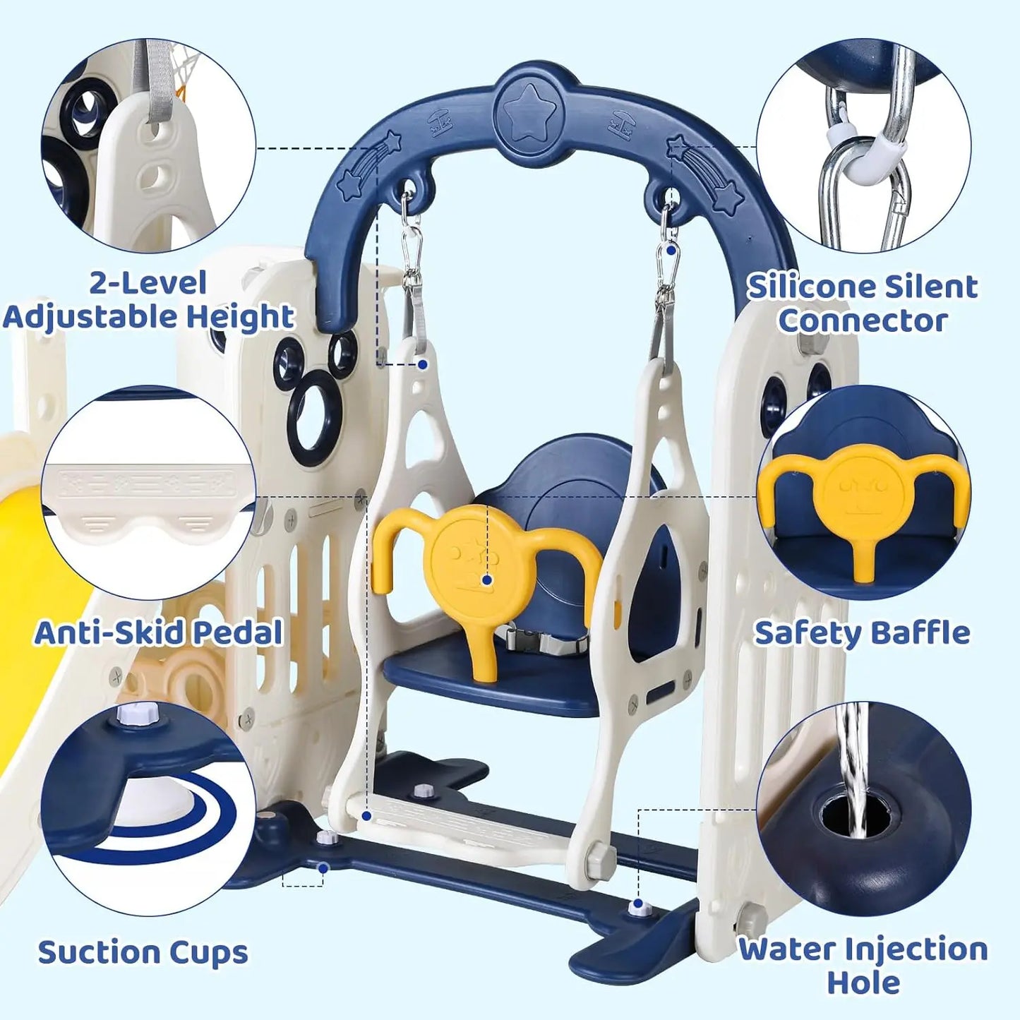 Kids Durable Playground Swing Slide Climber 6 in 1