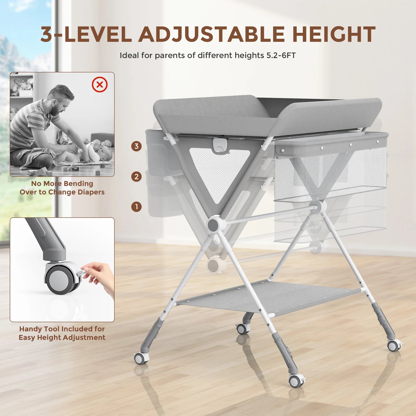 Devine In Out Foldable Baby Changing Table With Wheels