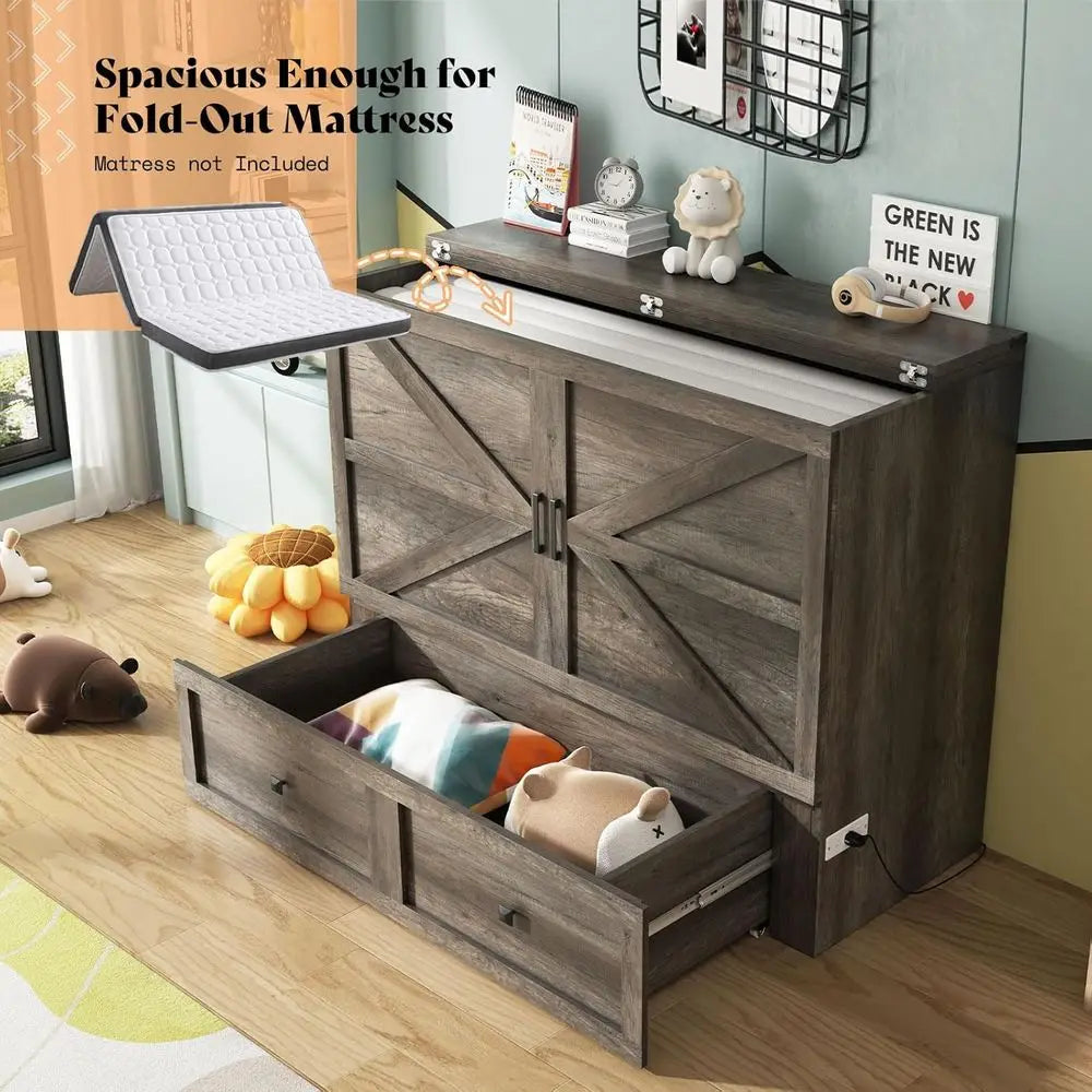 Murphy Bed With Storage And Charging Station Foldable Desk