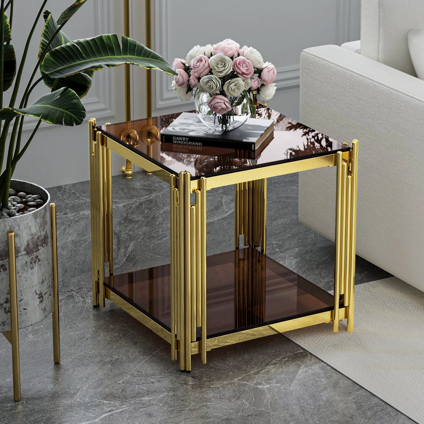 Modern Luxury Coffee Table With Stainless Steel Legs And Tempered Glass