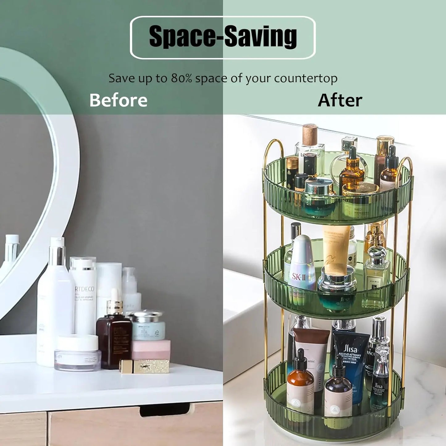 Rotating Makeup Organizer 3 Tier Vanity Storage For Skincare