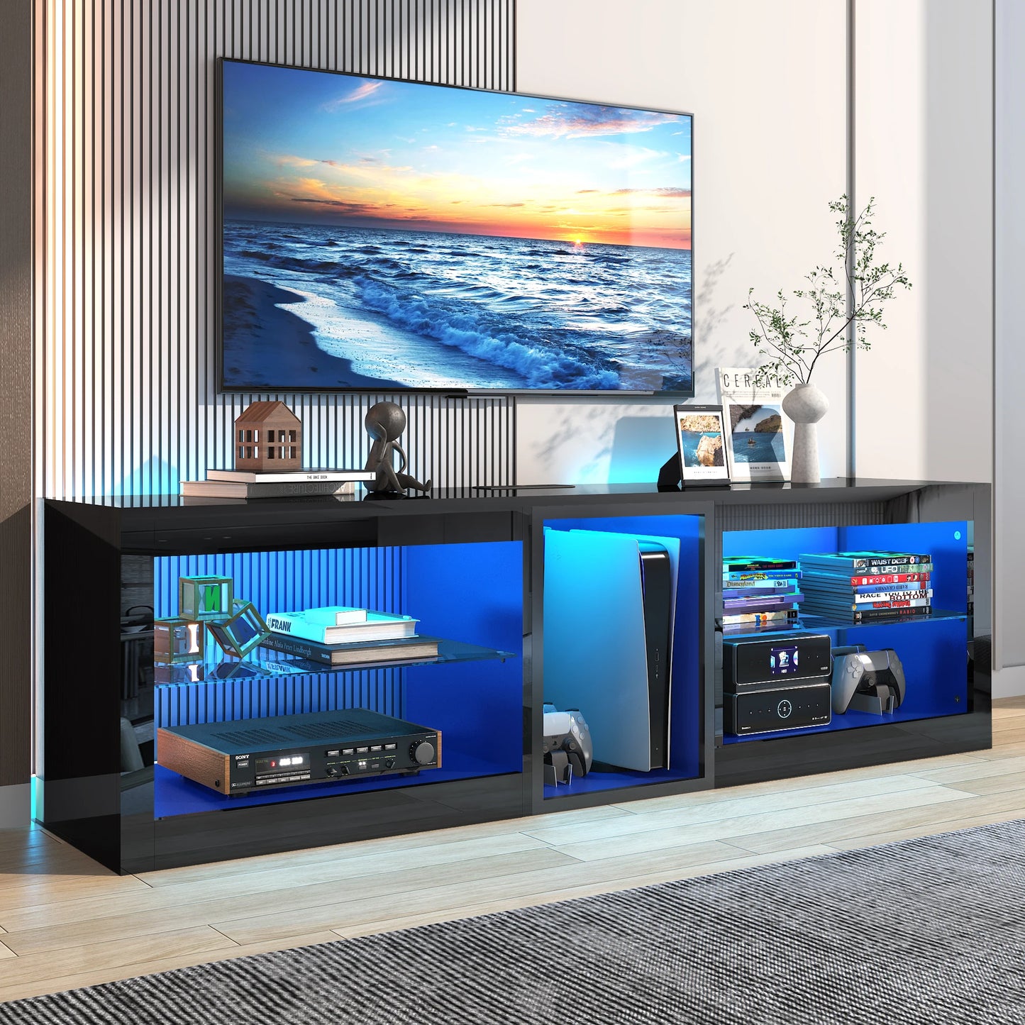 QiaoShiRen Modern TV Stand With Storage Cabinet And Outlet