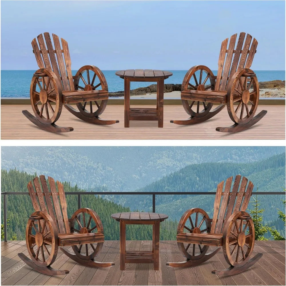 MKDK Outdoor Cedar Rocking Chair Set With Side Table
