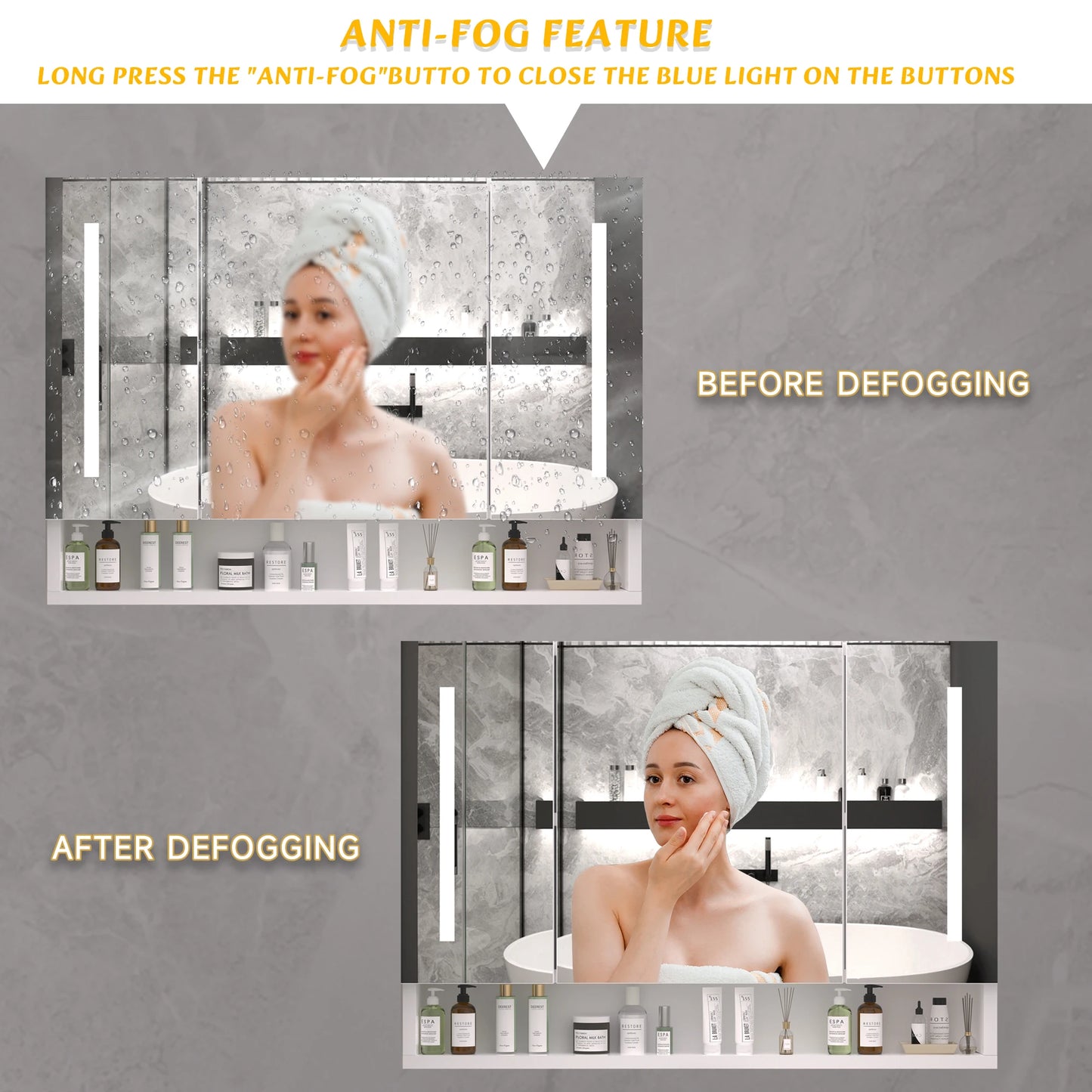 Modern 39x28 Inch Bathroom Cabinet with Mirror LED Lights and Storage Compartments