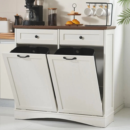 Double Tilt Out Trash Cabinet Freestanding Kitchen Recycling Solution 2x13 Gallons