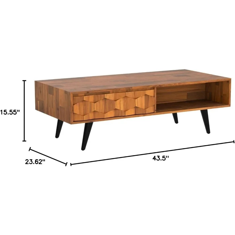 XMSJ Georgina UltraLuxuriouslyCrafted SolidWalnutWood CoffeeTableWithDrawers Storage